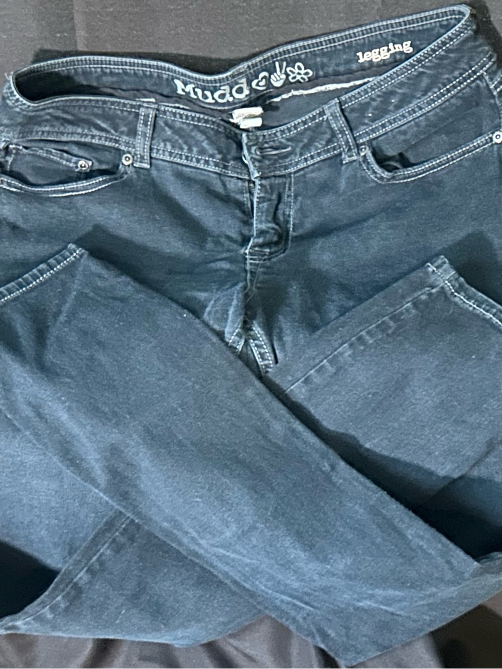 VTG Y2K Mudd Embroidered Waistband Jeans Black Grey Stretch Denim Sz 15